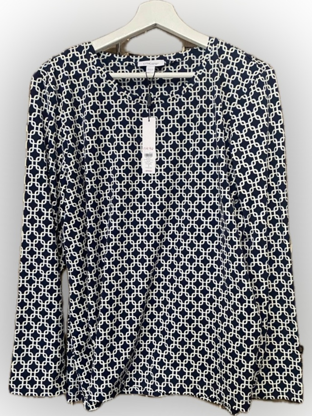 CHICO Navy & White Link-Print Long Sleeve Top